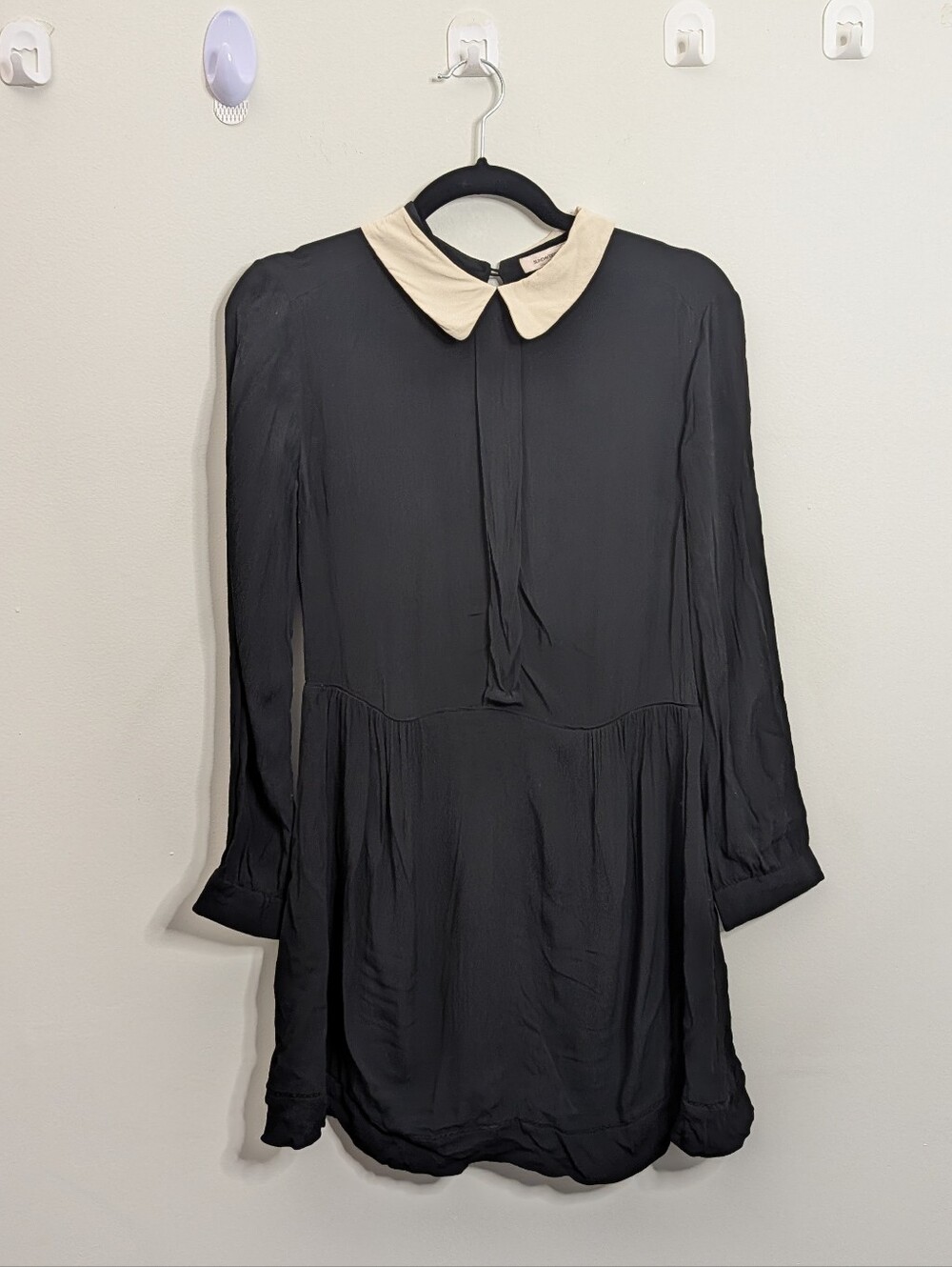 Aritzia Sunday Best Long Sleeve Black Hawkins Dress with Peter Pan Collar Size 4